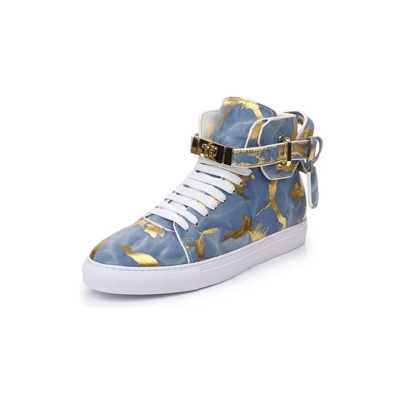 Herrsneakers Urban Graffiti Chic Cow Leather High Tops - Blå