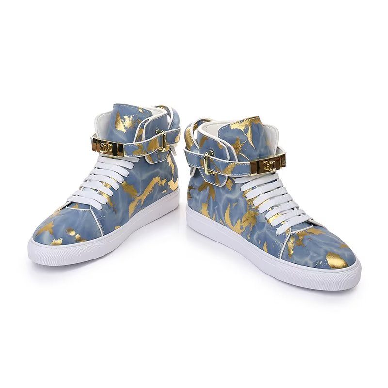 Herrsneakers Urban Graffiti Chic Cow Leather High Tops - Blå