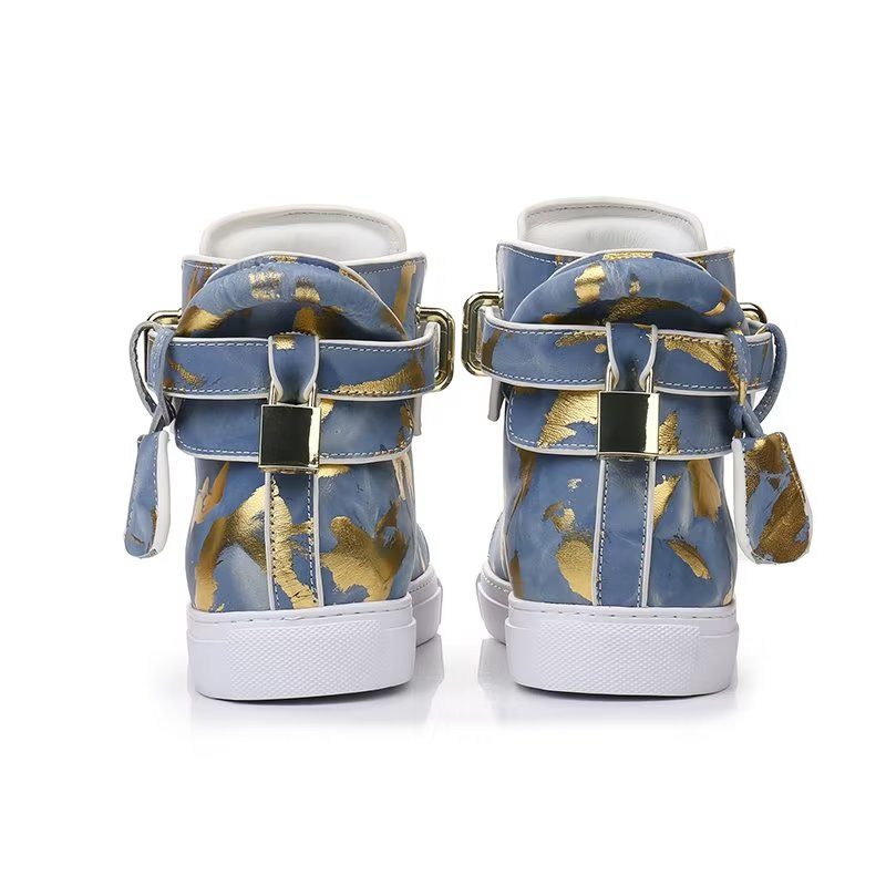 Herrsneakers Urban Graffiti Chic Cow Leather High Tops - Blå