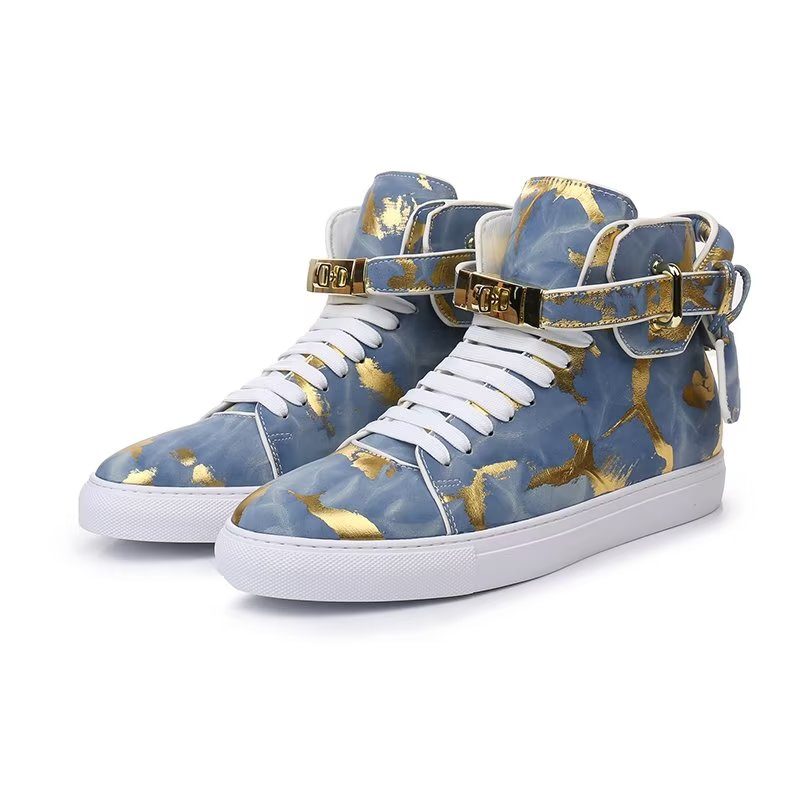 Herrsneakers Urban Graffiti Chic Cow Leather High Tops - Blå