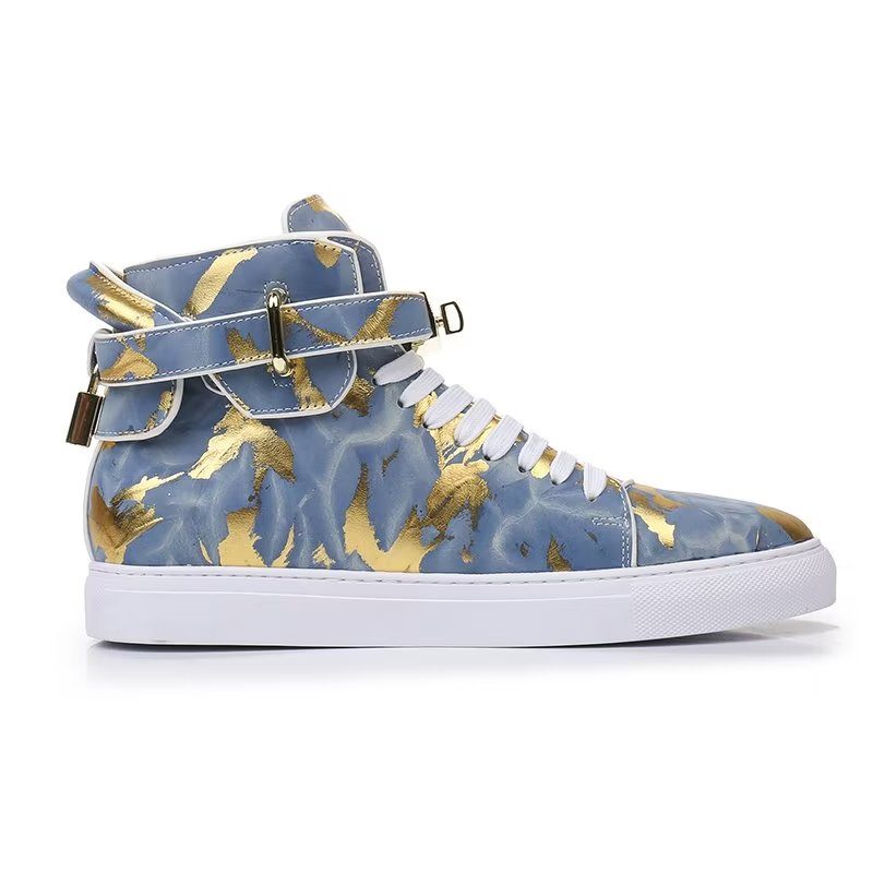 Herrsneakers Urban Graffiti Chic Cow Leather High Tops - Blå