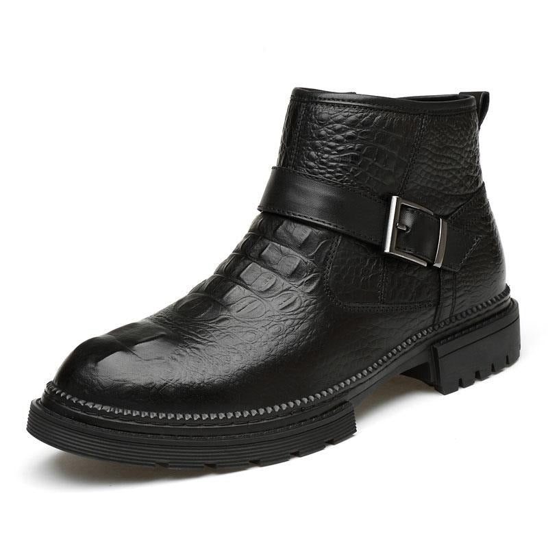 Herrstövlar Chic Crocodile Läder Rund Toe Zipper Work Boots - Svart