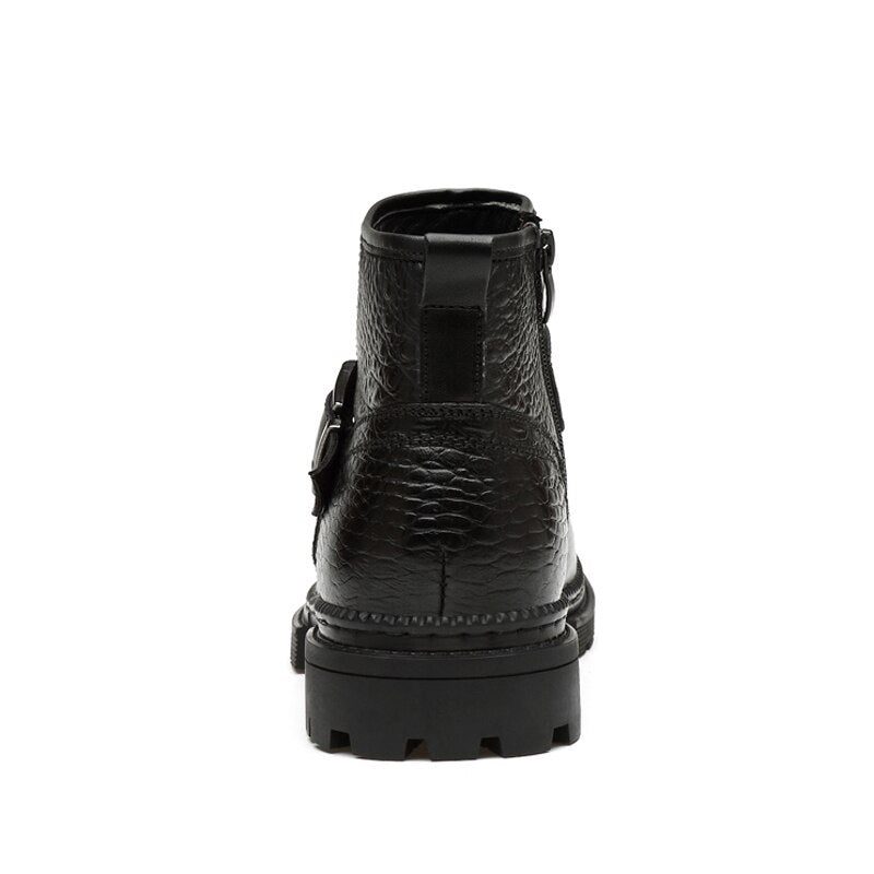 Herrstövlar Chic Crocodile Läder Rund Toe Zipper Work Boots - Svart