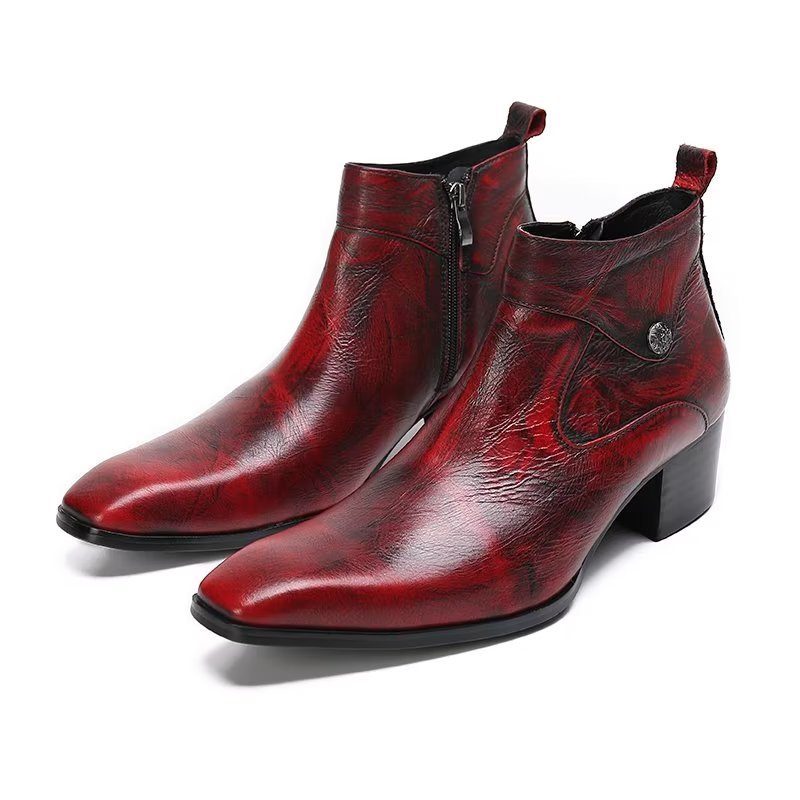 Herrstövlar Chic Leather Square Toe Dress Boots - Röd