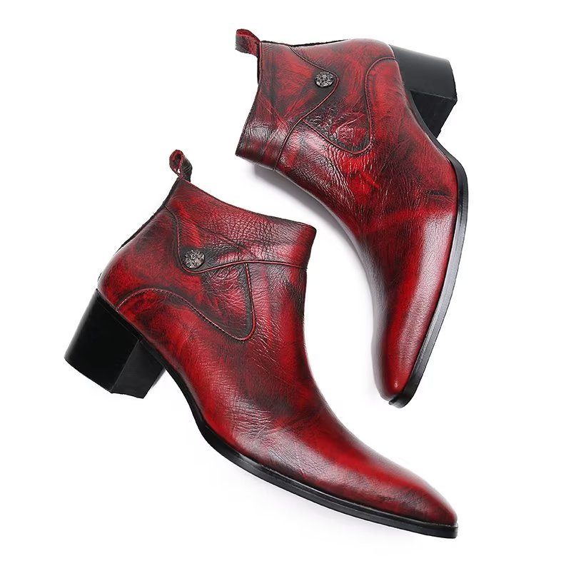 Herrstövlar Chic Leather Square Toe Dress Boots - Röd