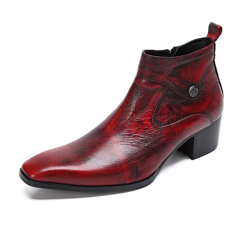 Herrstövlar Chic Leather Square Toe Dress Boots - Röd