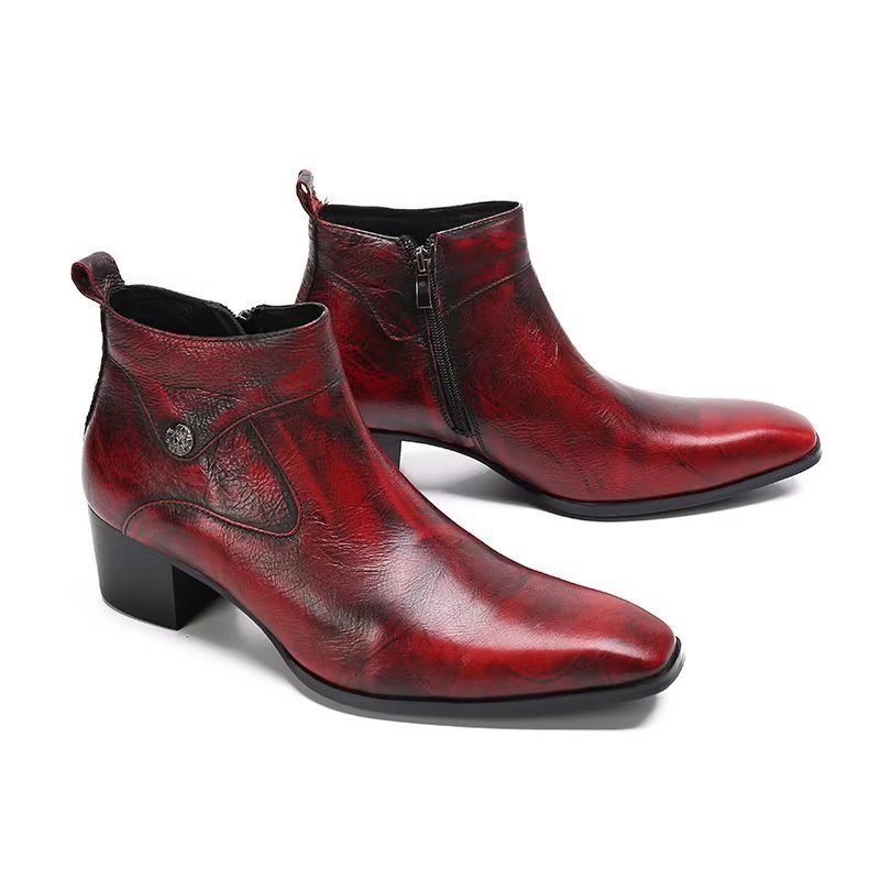 Herrstövlar Chic Leather Square Toe Dress Boots - Röd