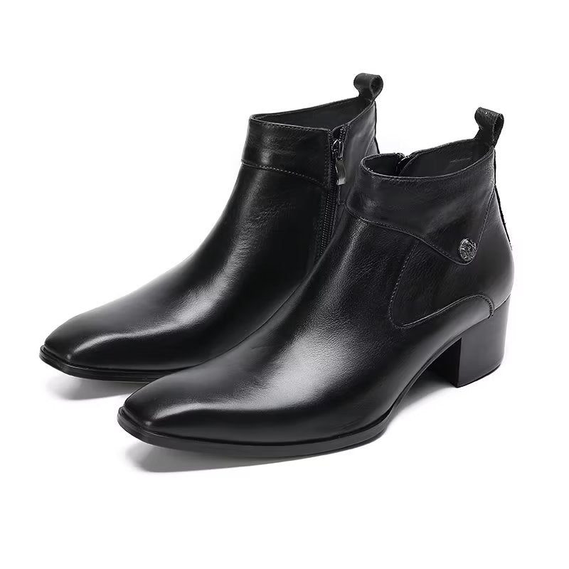 Herrstövlar Chic Leather Square Toe Dress Boots - Svart