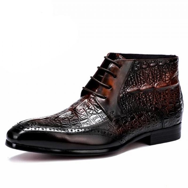 Herrstövlar Croc Texture Ankel Snörning Brogue Boots - Kaffe