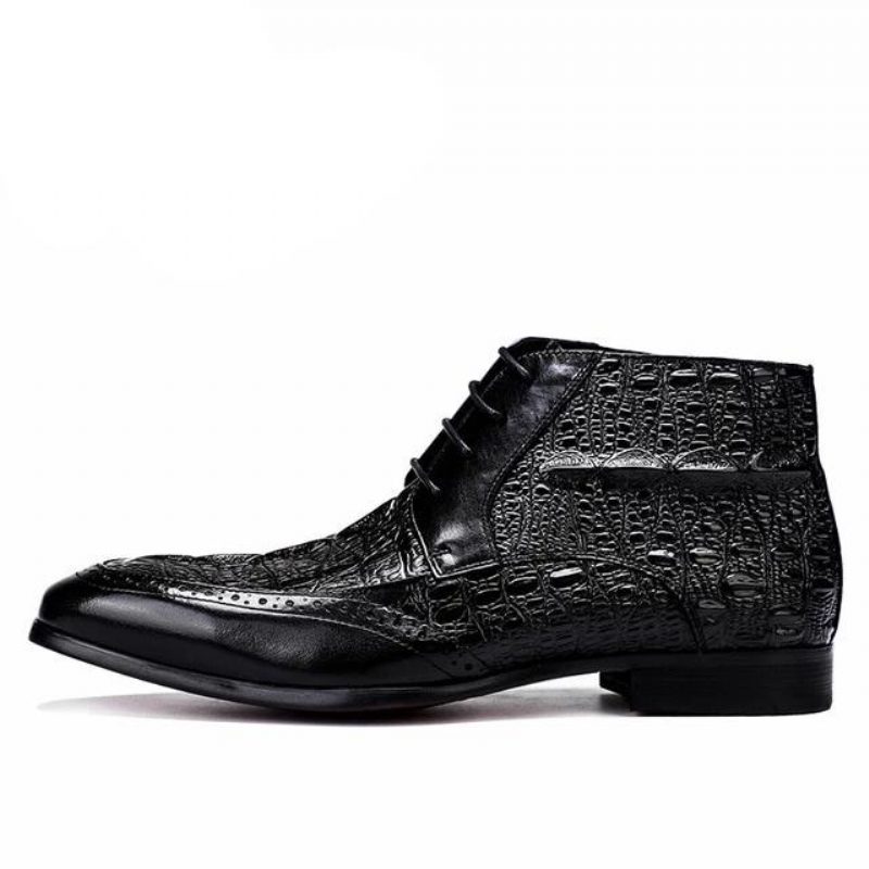 Herrstövlar Croc Texture Ankel Snörning Brogue Boots - Svart