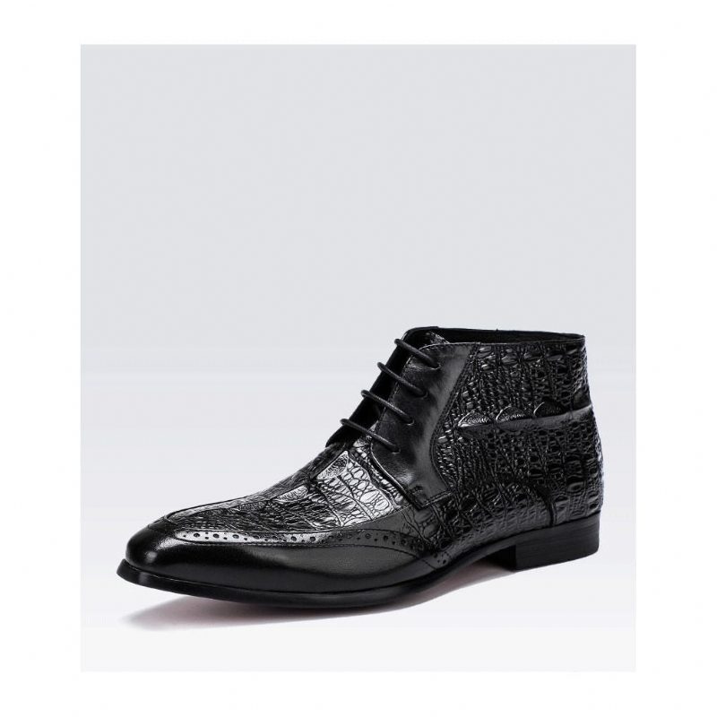 Herrstövlar Croc Texture Ankel Snörning Brogue Boots - Svart