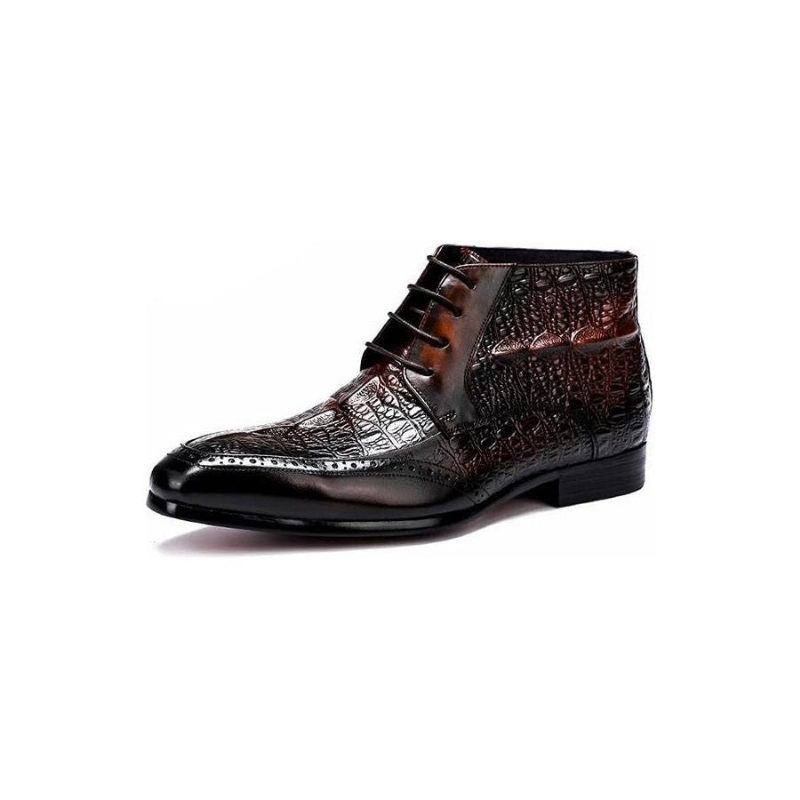 Herrstövlar Croc Texture Ankel Snörning Brogue Boots - Kaffe