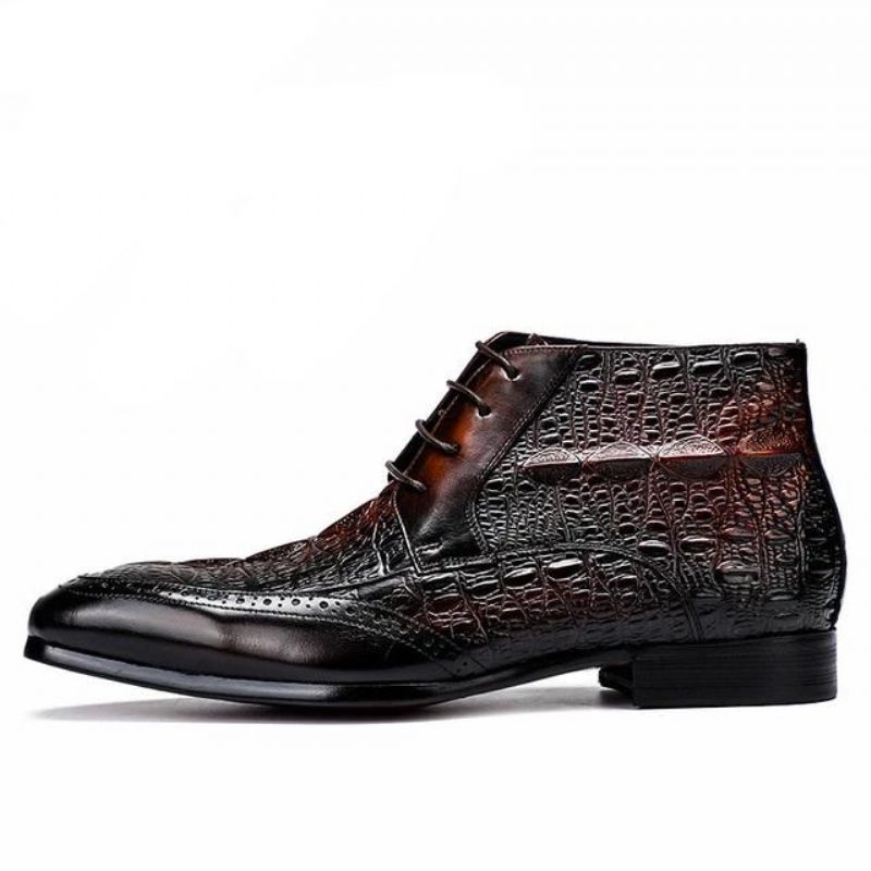 Herrstövlar Croc Texture Ankel Snörning Brogue Boots - Kaffe