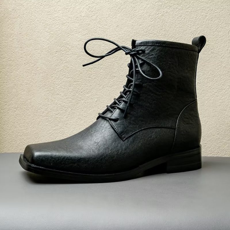 Herrstövlar Elegant Äkta Läder Square Toe Chelsea Boots - Svart