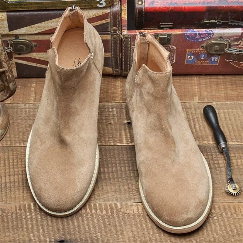 Herrstövlar Elegant Kohud Slip On Ankel Booties - Kaki