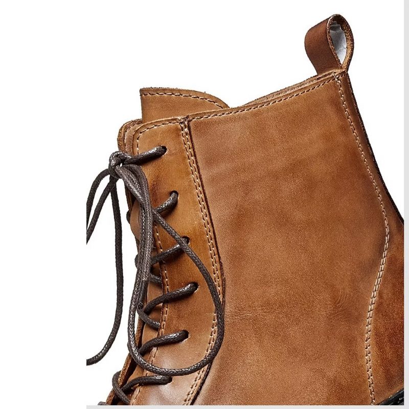 Herrstövlar Fårskinn Chic Vintage Ankelboots Med Snörning - Brun