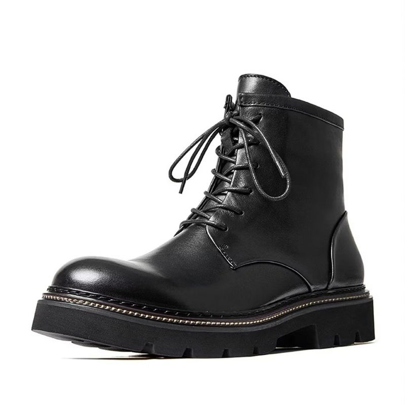 Herrstövlar Fårskinn Chic Vintage Chunky Ankel Boots - Svart