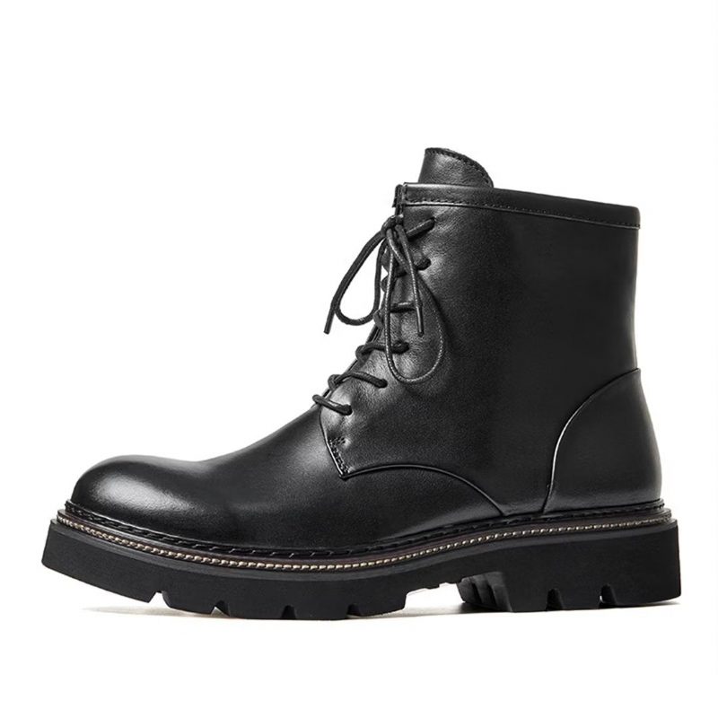 Herrstövlar Fårskinn Chic Vintage Chunky Ankel Boots - Svart