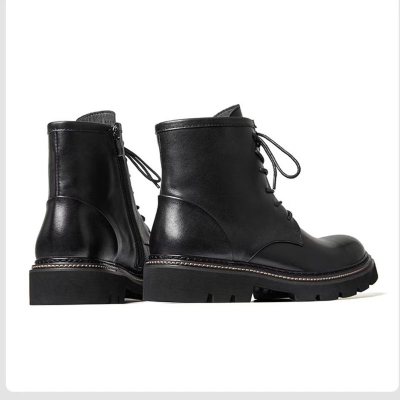 Herrstövlar Fårskinn Chic Vintage Chunky Ankel Boots - Svart