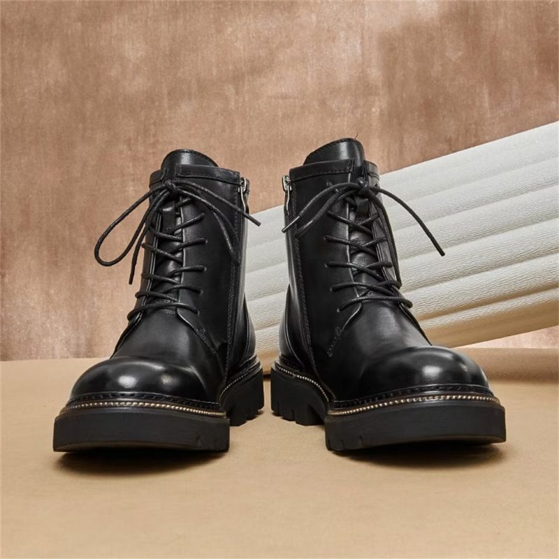 Herrstövlar Fårskinn Chic Vintage Chunky Ankel Boots - Svart