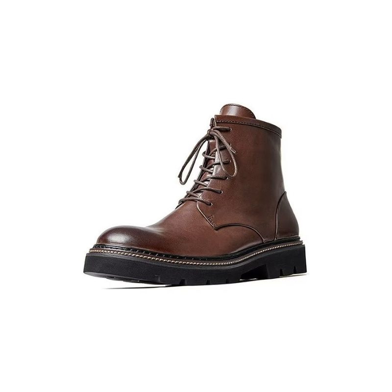 Herrstövlar Fårskinn Chic Vintage Chunky Ankel Boots - Brun