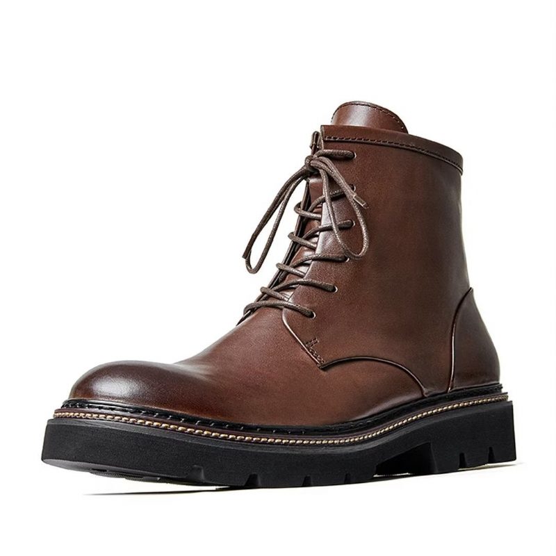 Herrstövlar Fårskinn Chic Vintage Chunky Ankel Boots - Brun