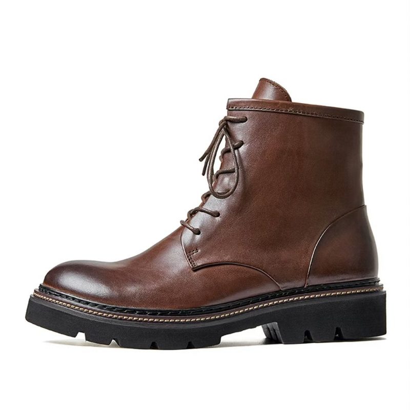 Herrstövlar Fårskinn Chic Vintage Chunky Ankel Boots - Brun