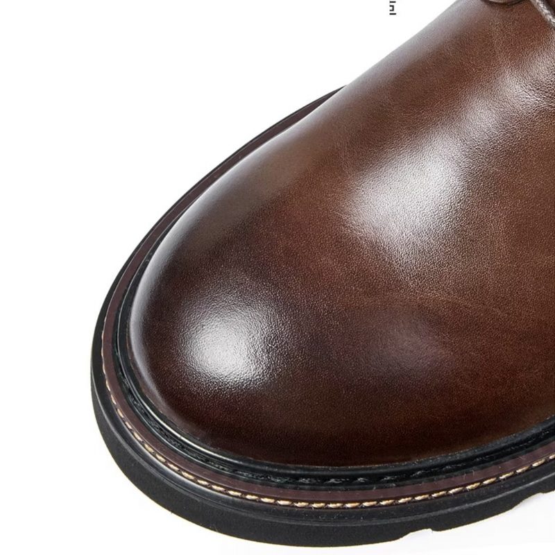 Herrstövlar Fårskinn Chic Vintage Chunky Ankel Boots - Brun