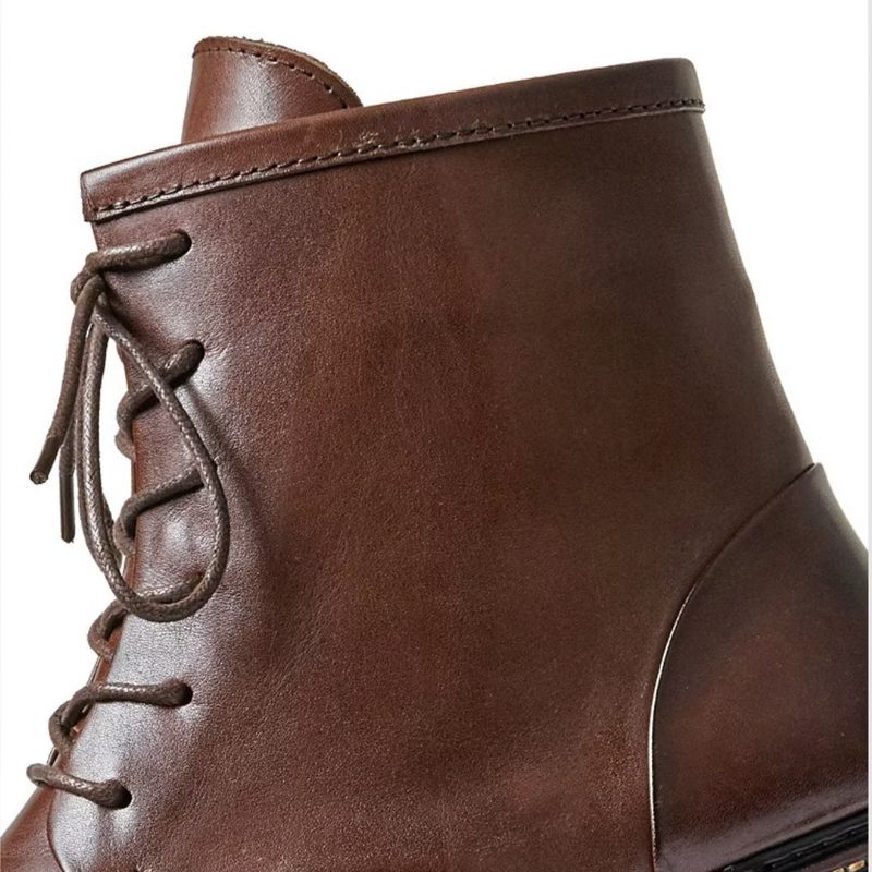 Herrstövlar Fårskinn Chic Vintage Chunky Ankel Boots - Brun