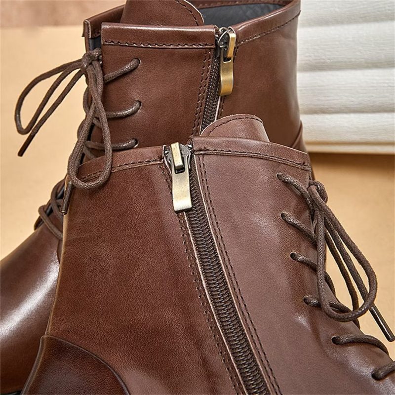 Herrstövlar Fårskinn Chic Vintage Chunky Ankel Boots - Brun