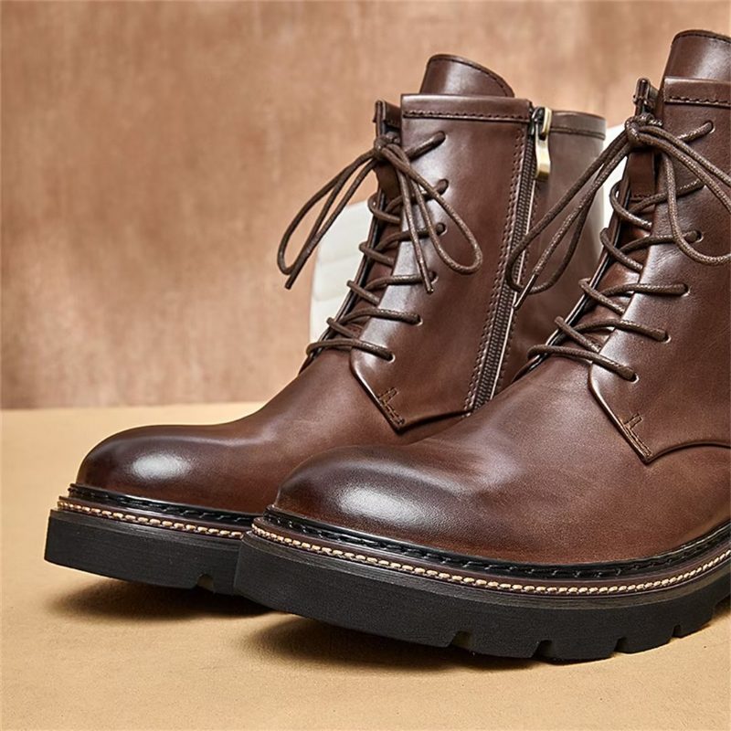 Herrstövlar Fårskinn Chic Vintage Chunky Ankel Boots - Brun