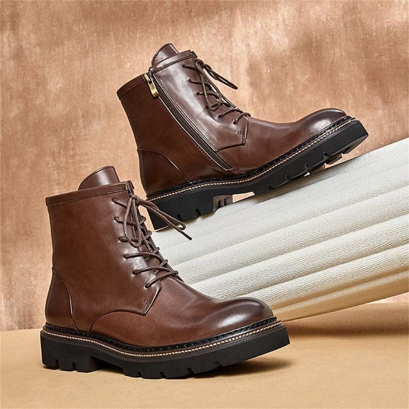 Herrstövlar Fårskinn Chic Vintage Chunky Ankel Boots - Brun