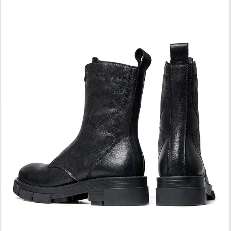 Herrstövlar Fårskinn Chic Vintage Zipper Ankel Boots - Svart