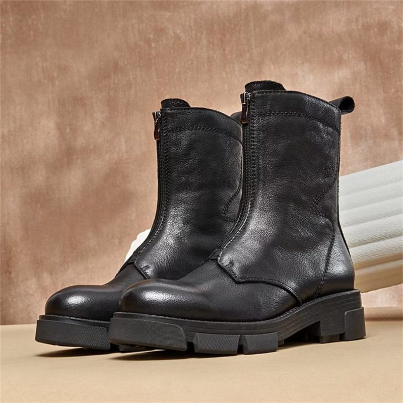 Herrstövlar Fårskinn Chic Vintage Zipper Ankel Boots - Svart