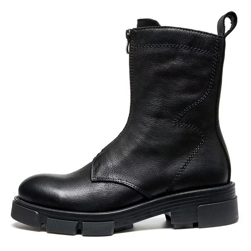 Herrstövlar Fårskinn Chic Vintage Zipper Ankel Boots - Svart