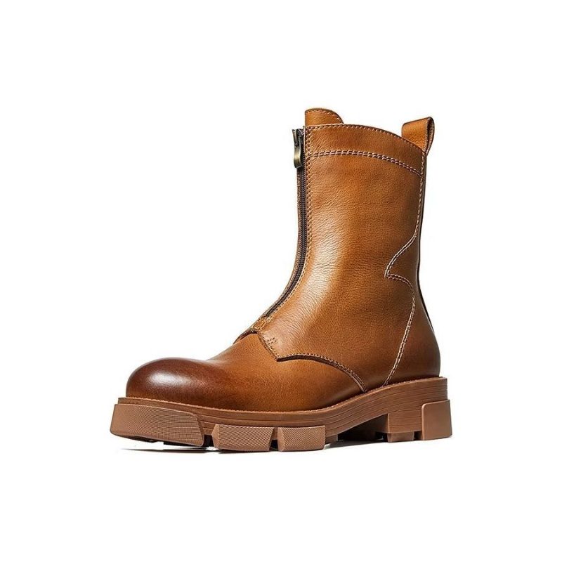 Herrstövlar Fårskinn Chic Vintage Zipper Ankel Boots - Brun