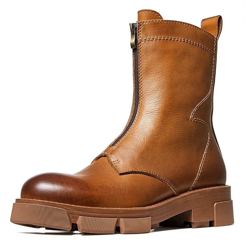 Herrstövlar Fårskinn Chic Vintage Zipper Ankel Boots - Brun