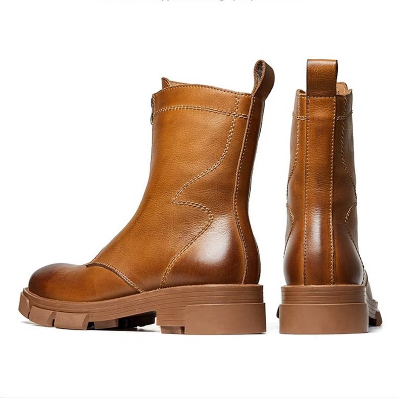 Herrstövlar Fårskinn Chic Vintage Zipper Ankel Boots - Brun