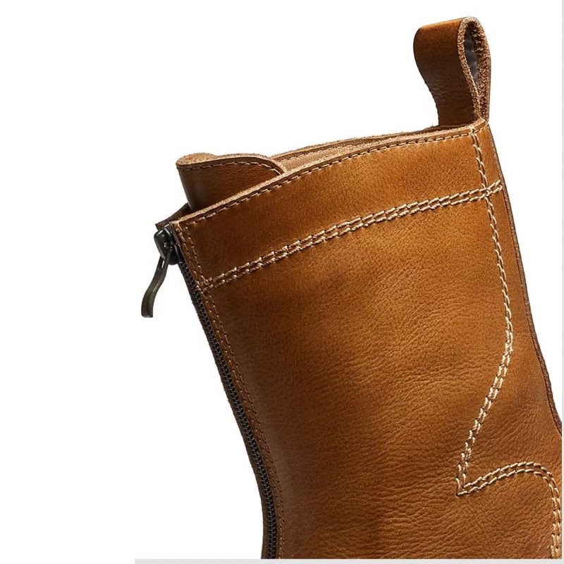 Herrstövlar Fårskinn Chic Vintage Zipper Ankel Boots - Brun