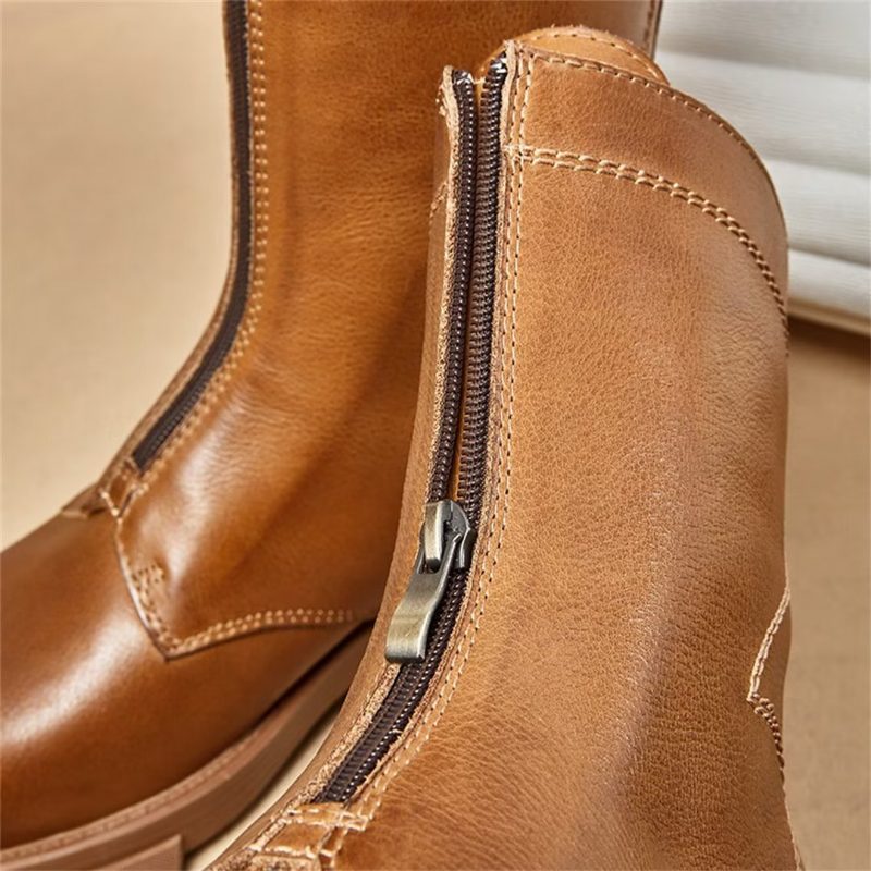 Herrstövlar Fårskinn Chic Vintage Zipper Ankel Boots - Brun