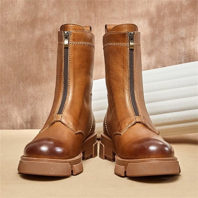 Herrstövlar Fårskinn Chic Vintage Zipper Ankel Boots - Brun