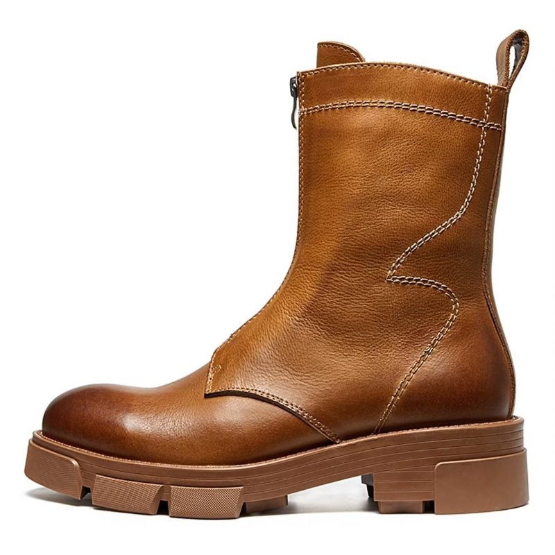 Herrstövlar Fårskinn Chic Vintage Zipper Ankel Boots - Brun