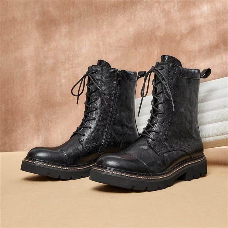 Herrstövlar Fårskinn Chic Vintage Zipper Ankel Boots - Svart