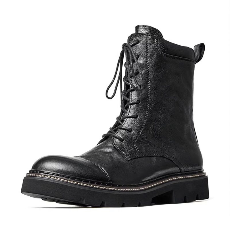 Herrstövlar Fårskinn Chic Vintage Zipper Ankel Boots - Svart