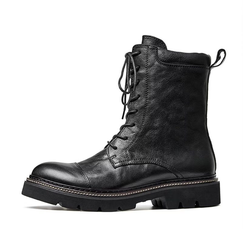 Herrstövlar Fårskinn Chic Vintage Zipper Ankel Boots - Svart