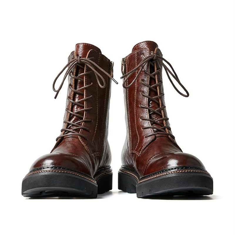 Herrstövlar Fårskinn Chic Vintage Zipper Ankel Boots - Brun