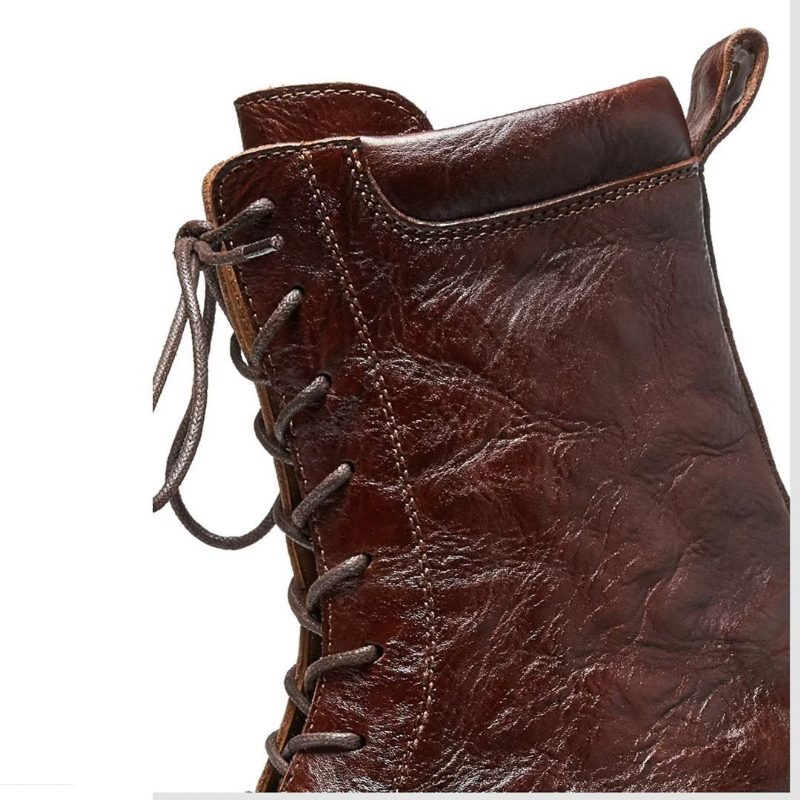 Herrstövlar Fårskinn Chic Vintage Zipper Ankel Boots - Brun