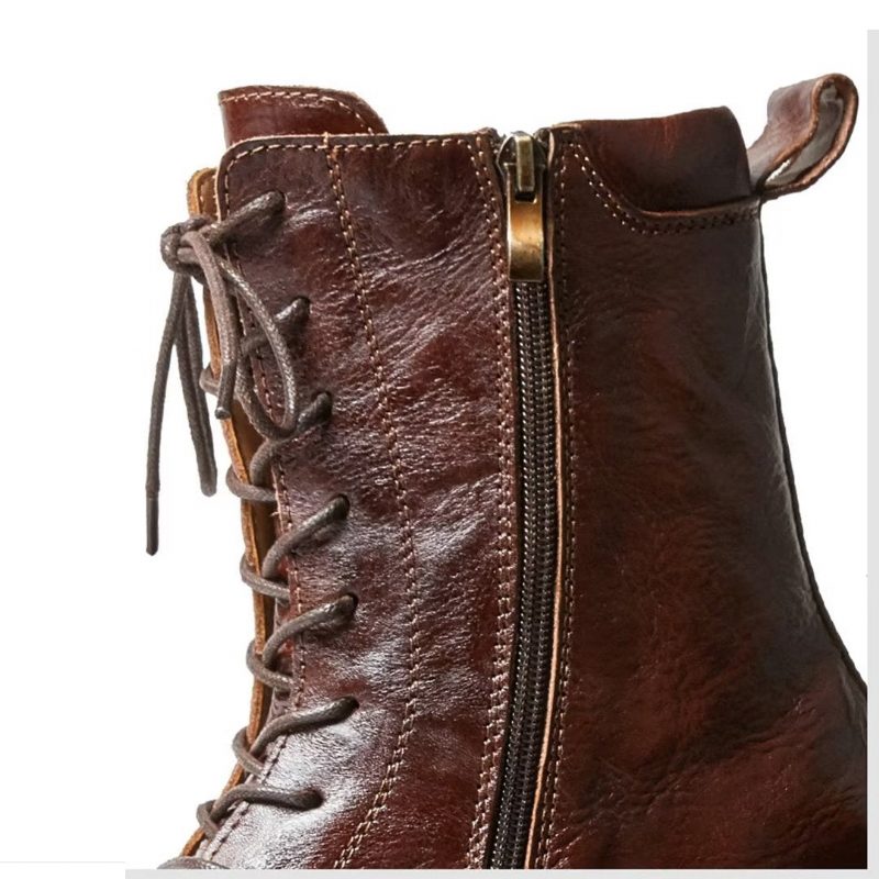 Herrstövlar Fårskinn Chic Vintage Zipper Ankel Boots - Brun