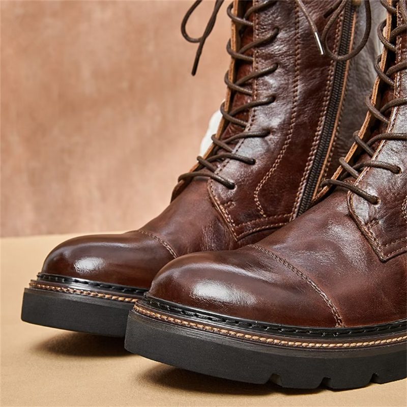 Herrstövlar Fårskinn Chic Vintage Zipper Ankel Boots - Brun