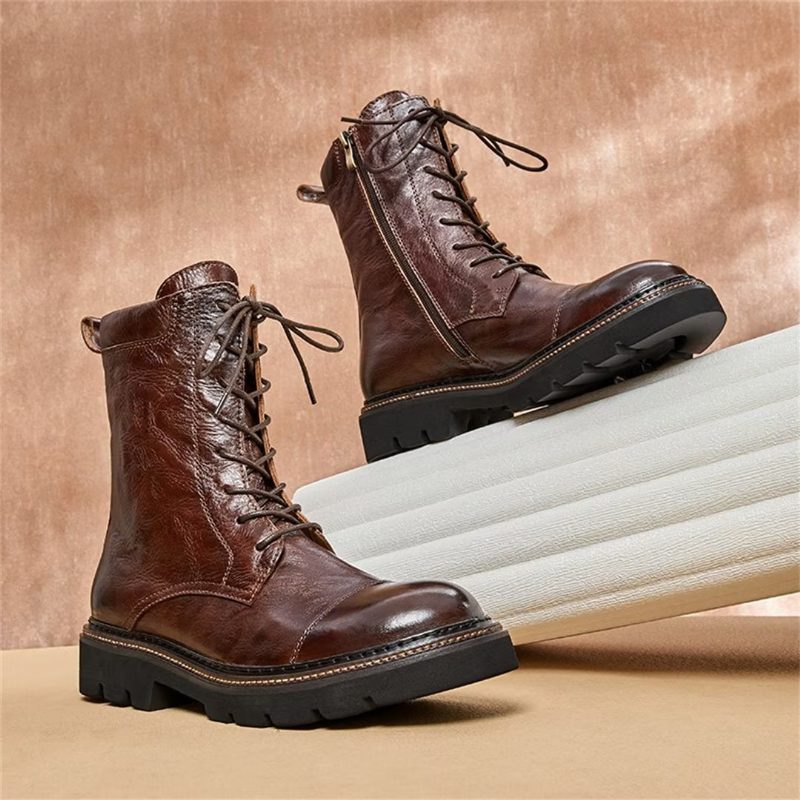 Herrstövlar Fårskinn Chic Vintage Zipper Ankel Boots - Brun